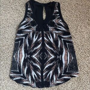 Dex Black, Gold White Graphic Flowy Tank Top Small
